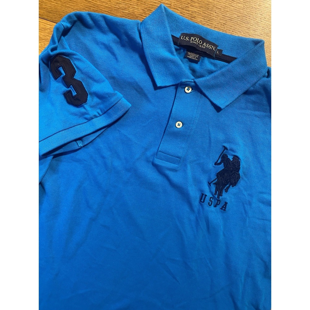 US Polo Assn Polo Shirt Mens XL Blue Rugby Style #3 Big Logo Embroidered EUC